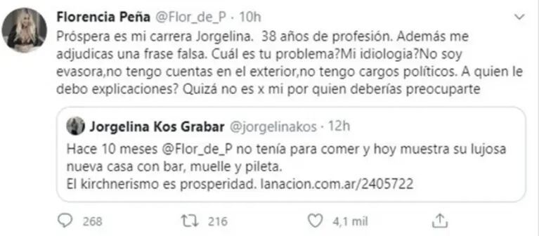 Flor Peña se cruzó con una seguidora que la criticó por mostrar su lujosa casa: "No soy evasora ni tengo cargos políticos"