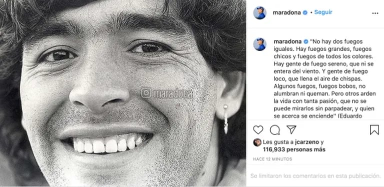 El primer posteo de la cuenta de Diego Maradona después de su muerte: "Tus hijos queremos que tu fuego no se apague" 