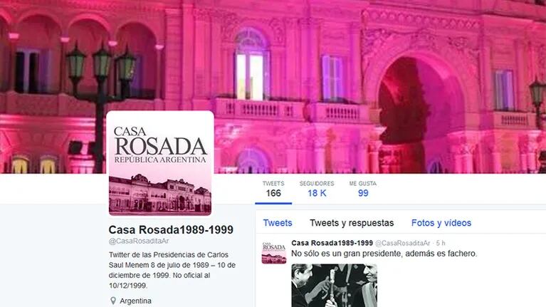 La desopilante parodia del Twitter de la Casa Rosada: @CasaRosaditaAr, la cuenta de las presidencias de Menem