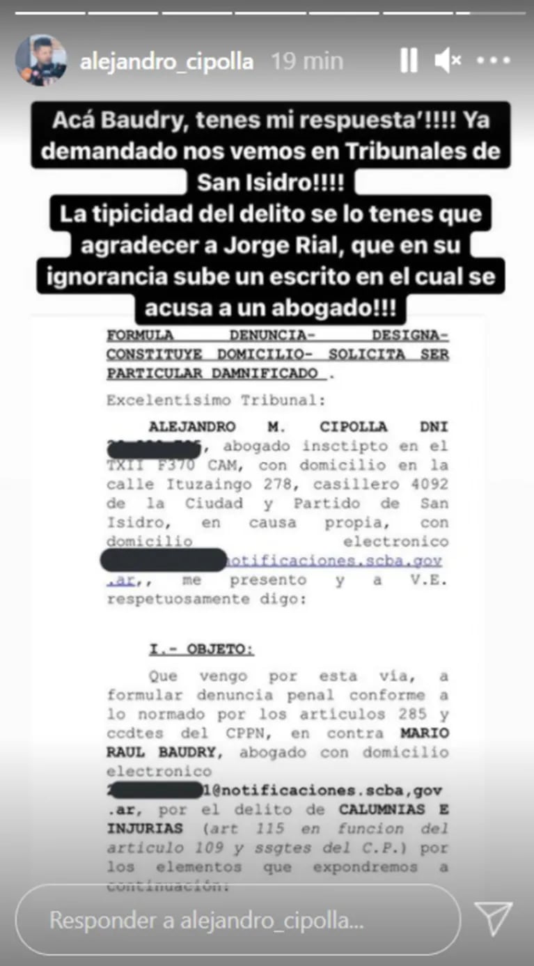 La reacción del abogado de Morena Rial, luego de que Jorge lo tildara de 'impresentable': "¡Acá tenés mi respuesta!"