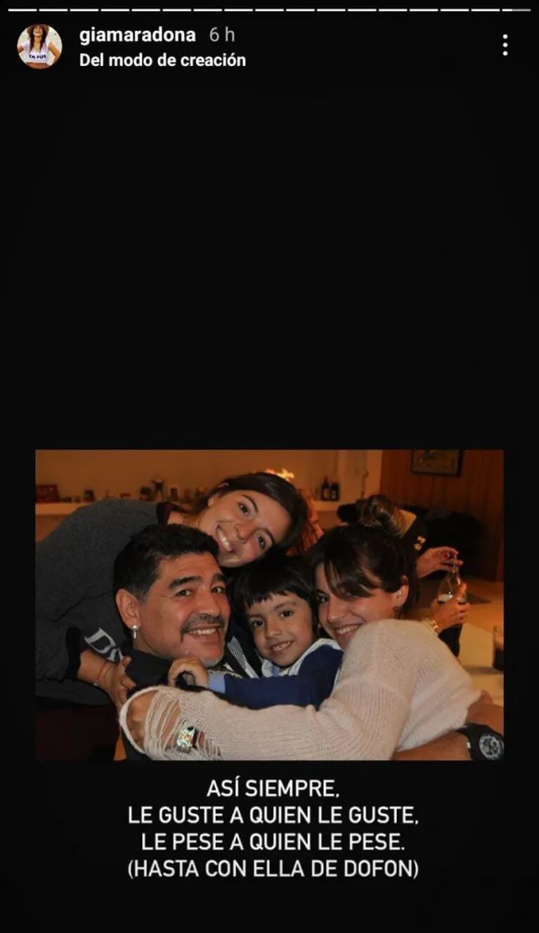 Picante posteo de Gianinna Maradona con Diego, Dalma, Benjamín y Verónica Ojeda: "Hasta con ella de fondo"