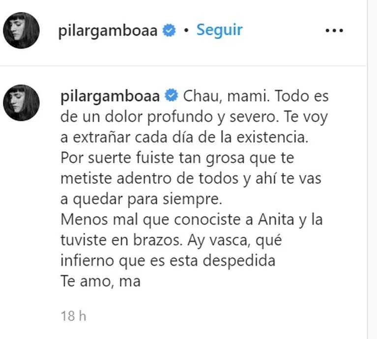 La tristeza de Pilar Gamboa por la muerte de su mamá: "Todo es un dolor profundo"