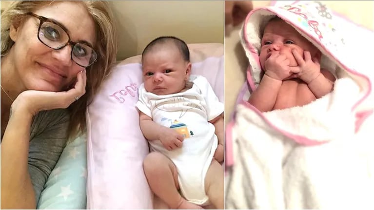Debora D'Amato y el primer baño de Lola, a 3 semanas de su nacimiento (Fotos: Instagram)