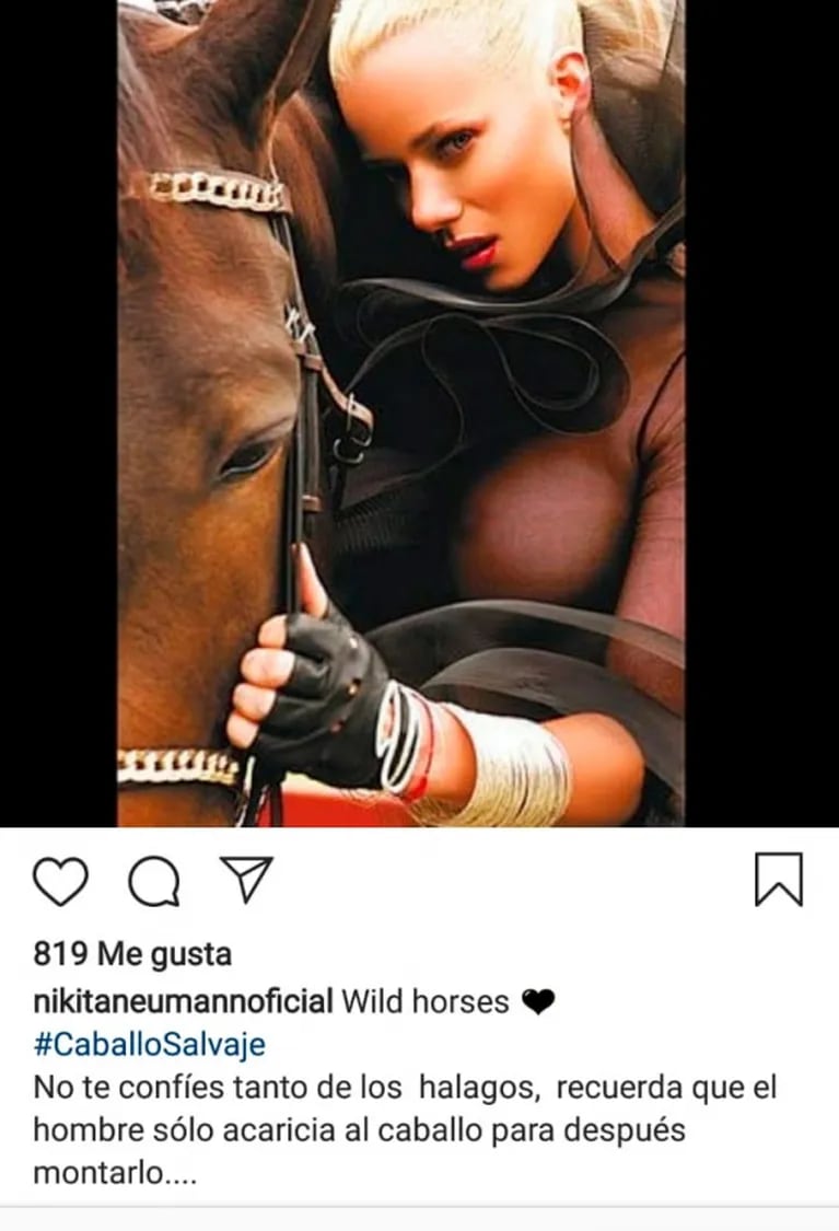 La frase de Nicole Neumann, tras confirmar su separación: "El hombre solo acaricia al caballo para montarlo"