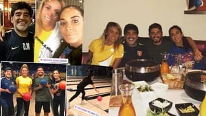 Maradona y Rocío Oliva, cena y bowling. Fotos: Instagram.