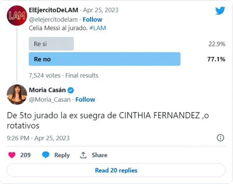 Moria Casán propuso a la exsuegra de Cinthia Fernández como quinto jurado del Bailando 2023