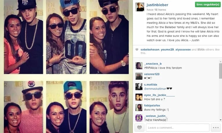 La tristeza de Justin Bieber por la trágica muerte de una fan: el mensaje de despedida. (Foto: Instagram)