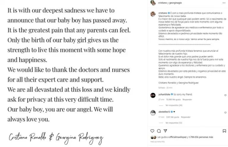 Conmovedor posteo de la hermana de Cristiano Ronaldo tras la muerte de su bebé: "Nuestro angelito"