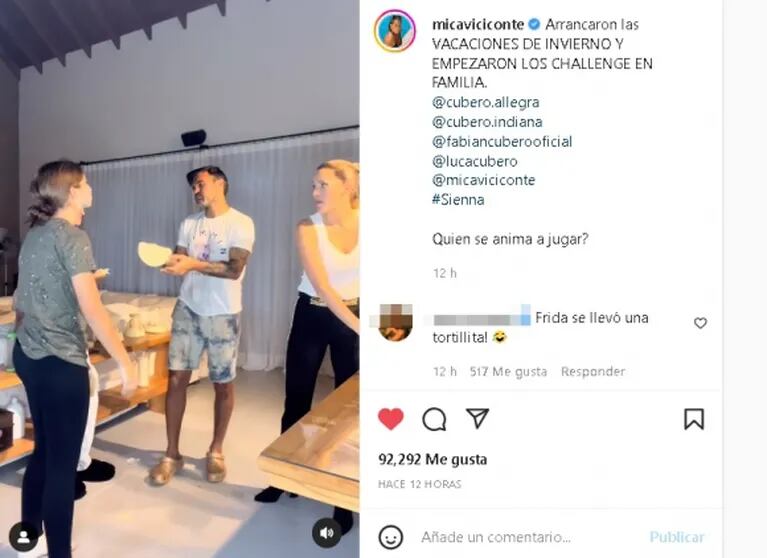 Mica Viciconte, Fabián Cubero y sus hijas hicieron un insólito challenge que generó picantes comentarios: "A Nicole no le debe gustar"