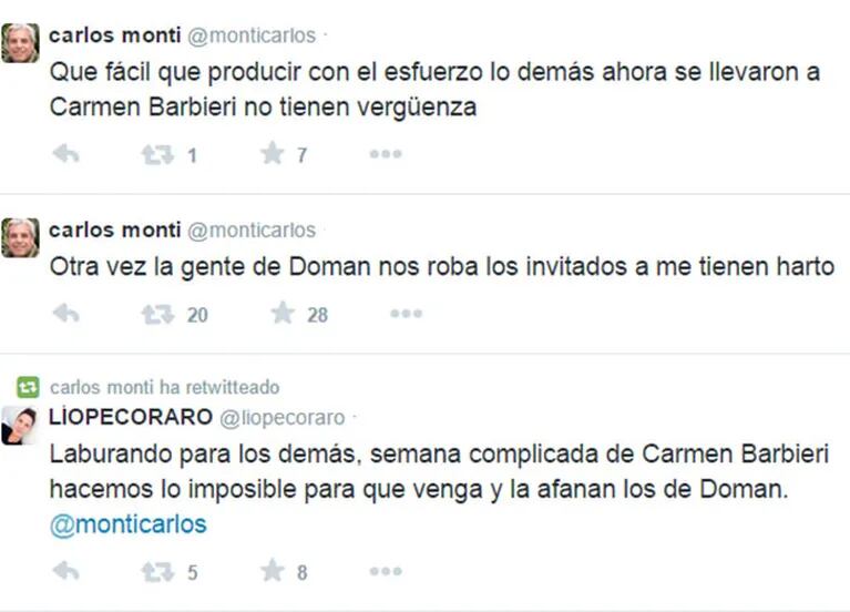 Los tweets de Carlos Monti contra Fabián Doman. (Foto: Twitter)
