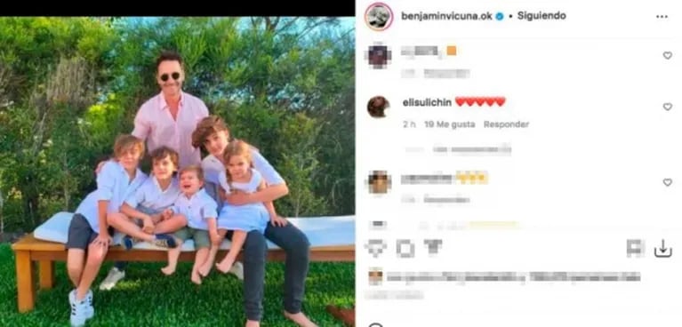 La tierna reacción de Eli Sulichin tras el posteo de Benjamín Vicuña junto a sus hijos: comentó con corazones