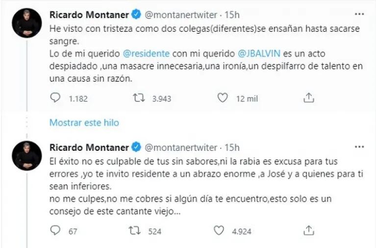 Ricardo Montaner se metió en la pelea de Residente y J Balvin: "No era necesario haberse batido a duelo"