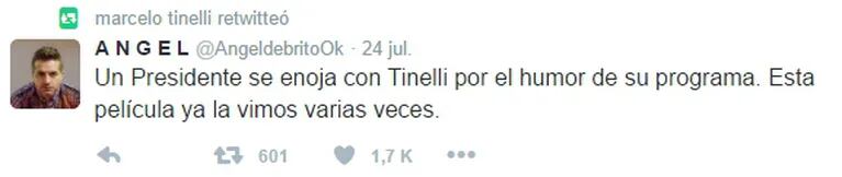 De la Rúa volvió a cargar contra Tinelli y el conductor respondió desde Twitter: filosos mensajes, citas y un picante retweet sobre Macri