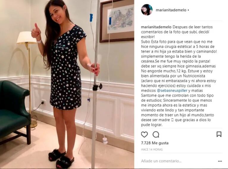 Mariana de Melo mostró el cambio de su cuerpo en el postparto y cruzó críticas: "No me hice ninguna cirugía"