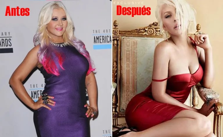 Christina Aguilera, antes y después. (Fotos: Web y Maxim)