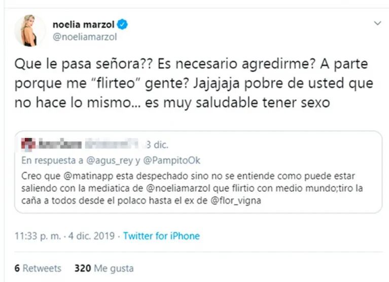 Fuerte respuesta de Noelia Marzol a una seguidora que criticó a Mati Napp y a ella por su romance: "¿Es necesario agredirme?"