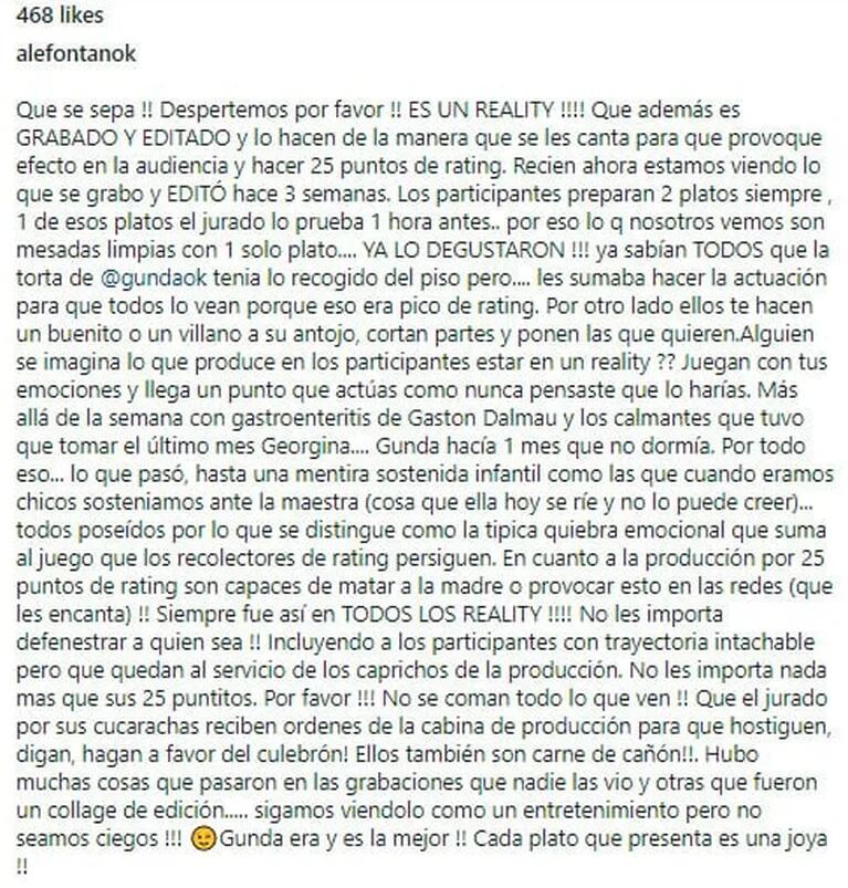 Escandaloso descargo de la hermana de Claudia Fontán contra MasterChef: "Son capaces de matar a la madre por rating"