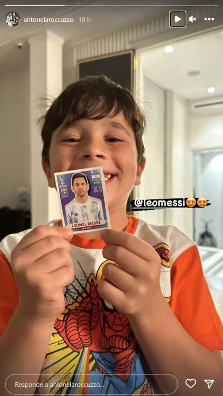 Antonela Roccuzzo mostró la felicidad de Mateo Messi al conseguir la figurita de su papá 
