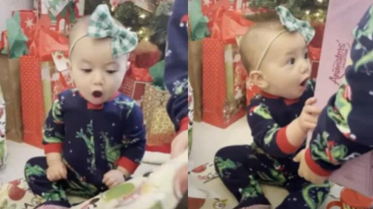 La adorable reacción de una niña al recibir su primer regalo de Navidad