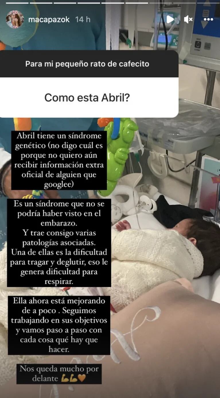 Macarena Paz habló de la salud de su beba, que está internada en neonatología hace un mes: "Está mejorando de a poco"