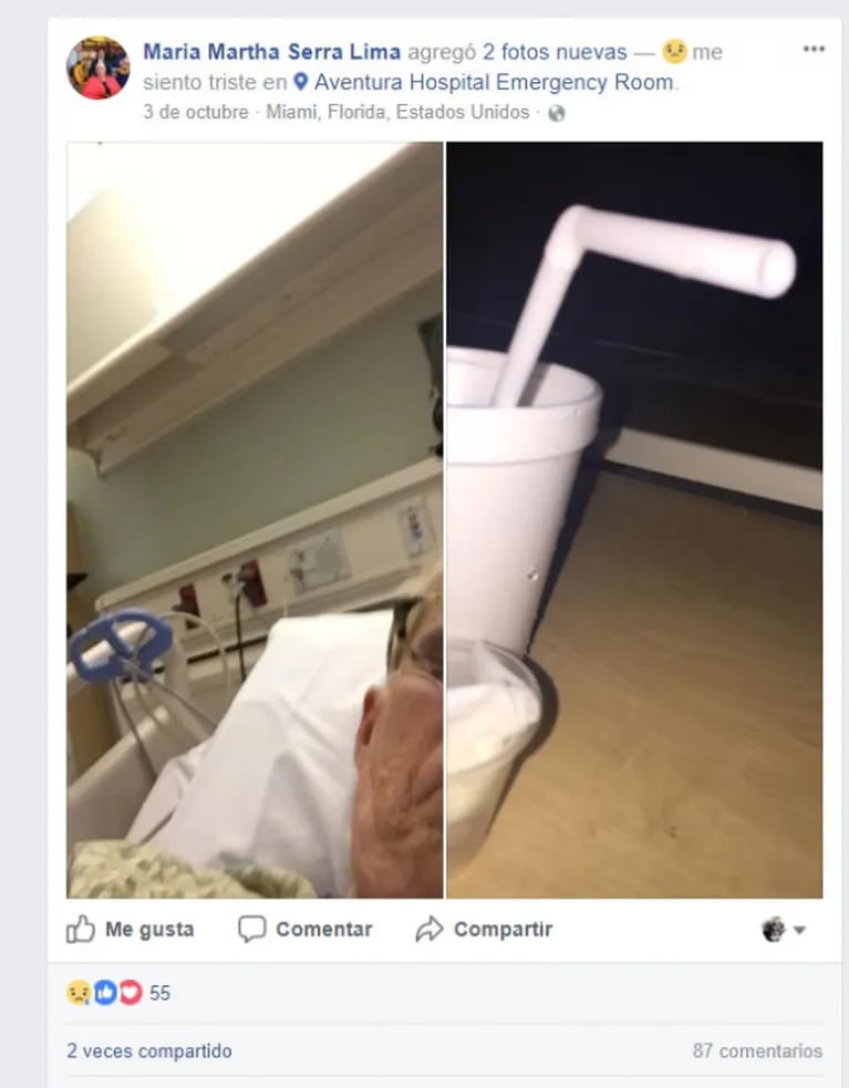 La desgarradora última publicación de María Martha Serra Lima en Facebook desde el hospital