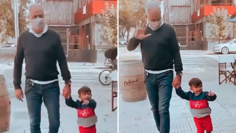 El video del tierno paseo de Jorge Rial con su nieto por la calle