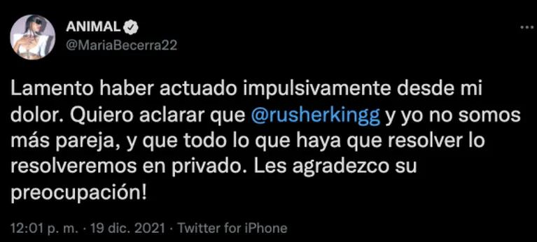 María Becerra confirmó su separación de Rusherking y lo defendió en medio del escándalo: "Siempre fue una excelente persona" 