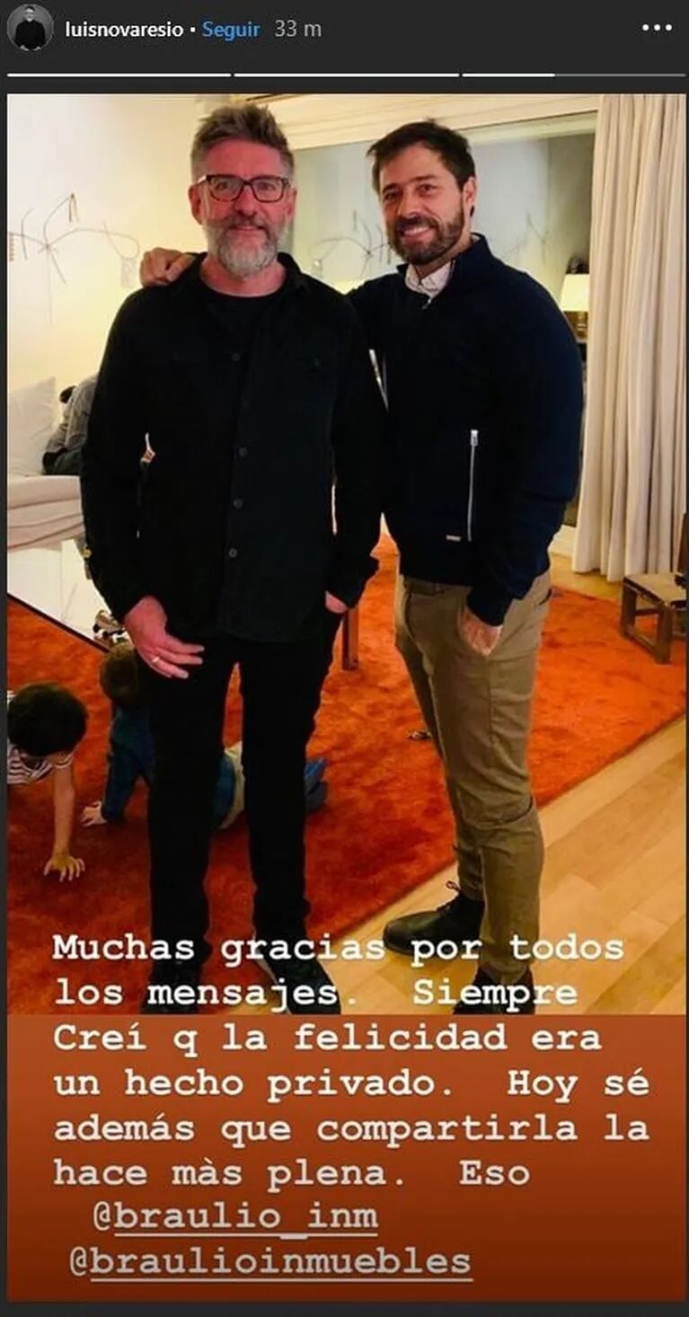Luis Novaresio confirmó su romance con el empresario Braulio Bauab con una foto junto a su novio y un mensaje