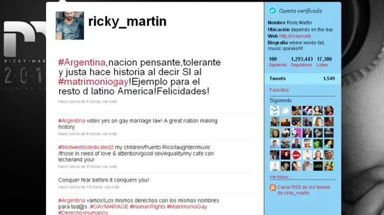Ricky Martin: "Argentina es una nación pensante, tolerante y justa"