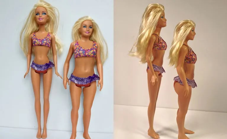 La clásica Barbie, junto a la "Barbie real" creada por Lamm (Foto: The Huffington Post). 