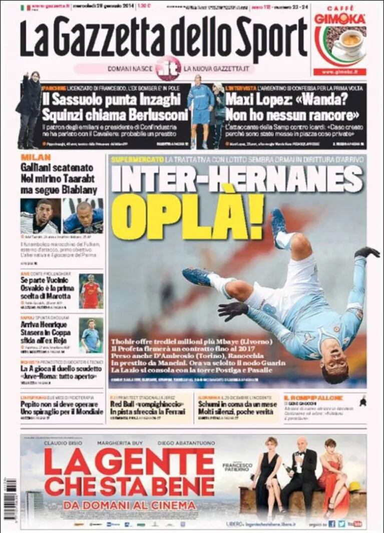 La tapa de La Gazzetta dello Sport. (Foto: captura)