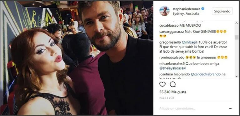 Stephanie Demner se sacó una selfie con Thor y Grego Rossello marcó la cancha: "El que tiene que subir la foto es él, ¡por estar al lado de semejante bomba!"