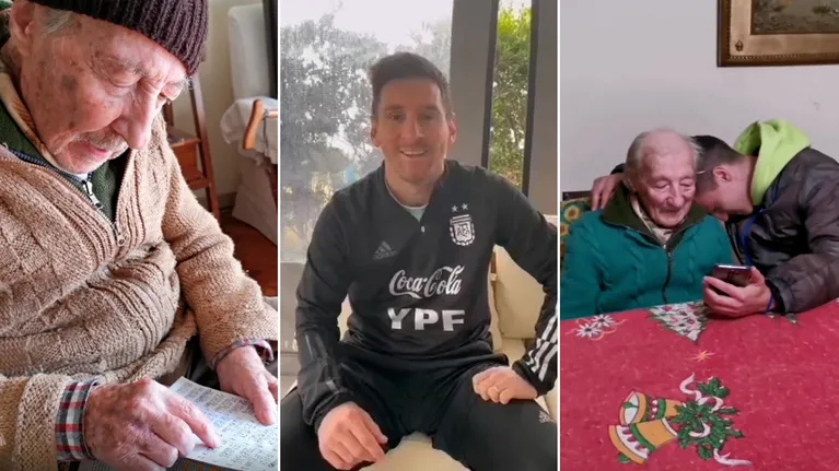 El emocionante saludo de Messi a Don Hernán, el abuelo de 100 años que anota en un cuaderno todos sus goles 