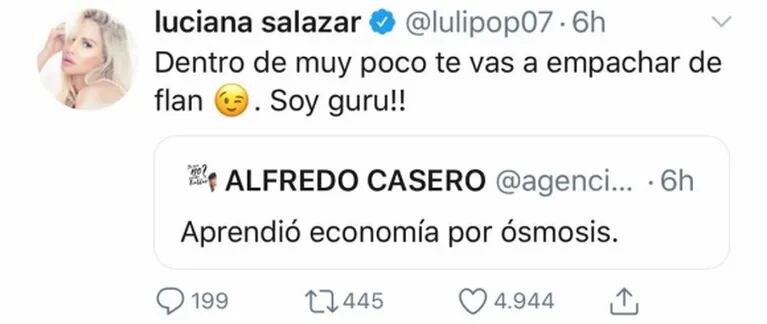 Luciana Salazar, contra Alfredo Casero tras burlarse de su nuevo perfil político: "Te vas a empachar de flan"