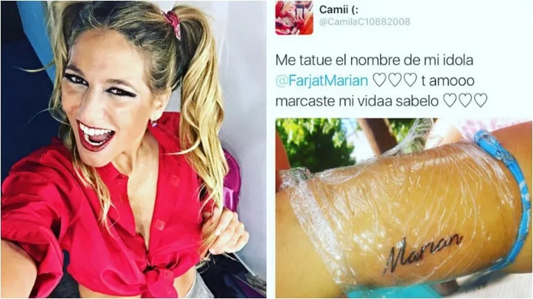 La sorpresa de Marian Farjat: ¡una fan se tatuó su nombre! Foto: Instagram