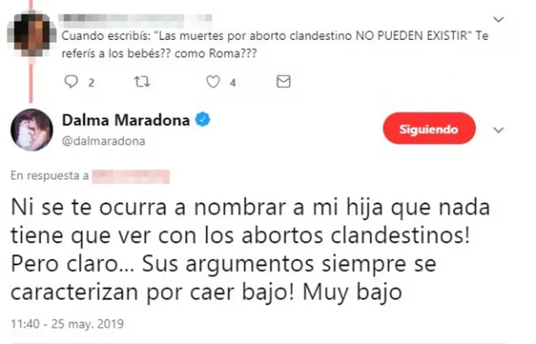 Dalma Maradona opinó sobre el aborto legal y se metieron con su hija: "Ni se te ocurra nombrarla..."