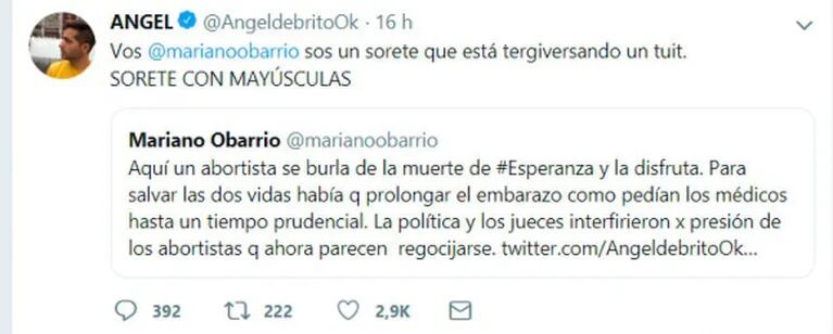 Tremendo cruce de Ángel de Brito con Mariano Obarrio tras la muerte de la beba de la niña violada en Jujuy