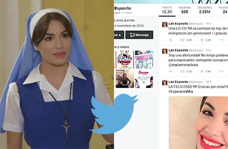 La felicidad de Lali Espósito en Twitter, tras el debut de Esperanza Mía. (Fotos: El Trece y Twitter)