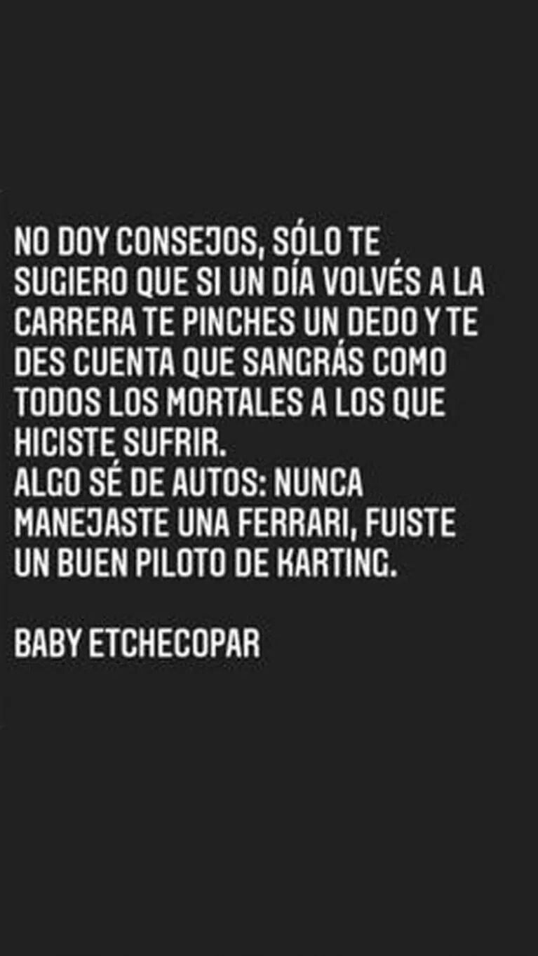Baby Etchecopar, filoso con Jorge Rial tras el final de TV Nostra: "Nunca manejaste una Ferrari, solo un karting"