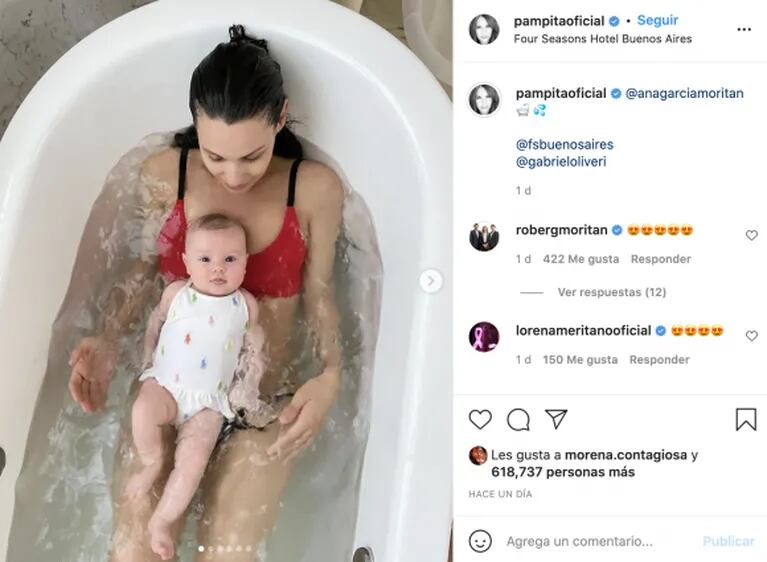 Pampita compartió la secuencia de fotos más linda bañándose con Ana