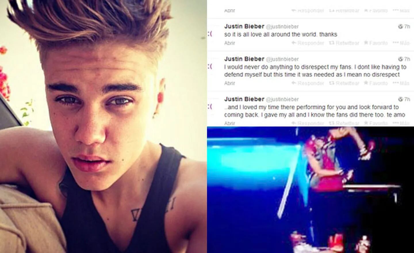 Justin Bieber se disculpó públicamente con la gente de nuestro país (Fotos: Web y Twitter). 