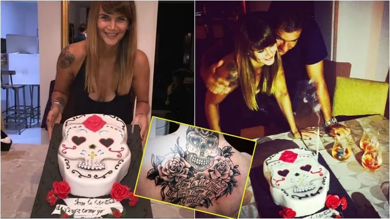 a particular torta con la que Amalia Granata celebró su cumpleaños: ¡una calavera mexicana inspirada en uno de sus tatuajes!