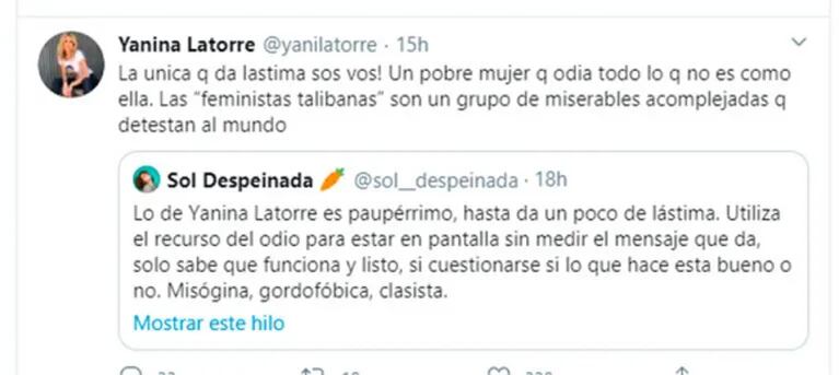 Polémica discusión de Yanina Latorre con una médica que la acusó de gordofóbica: "Te falta humor bagre"