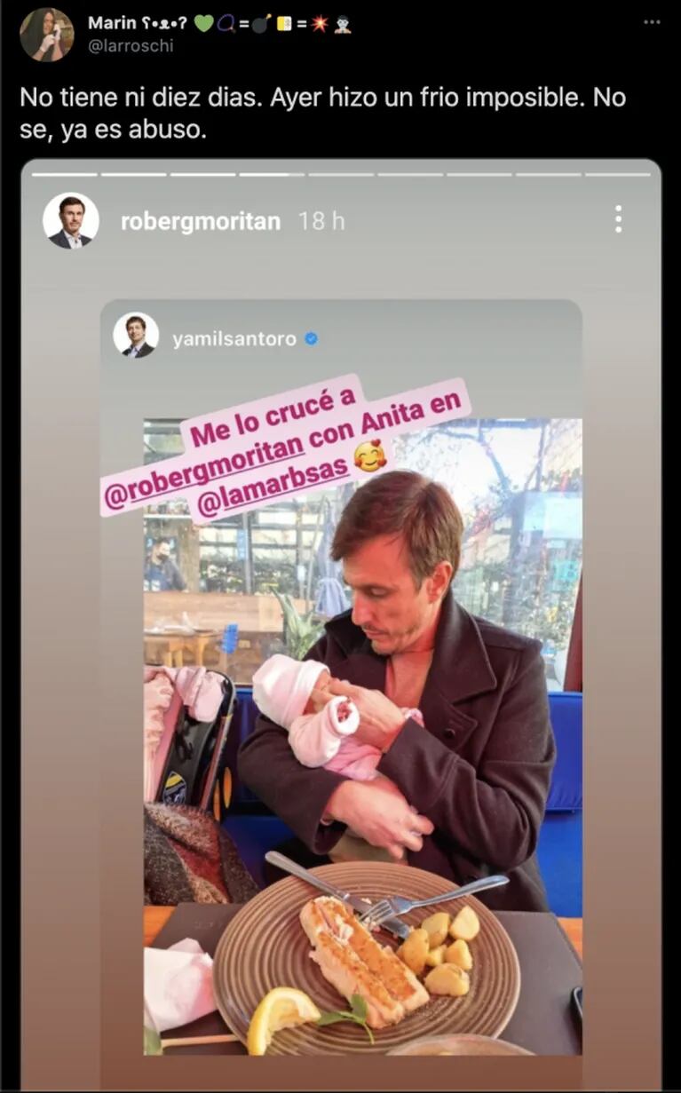 Fuertes críticas a Roberto García Moritán por salir con Ana, su beba con Pampita, un día de frío: "No tiene ni diez días"
