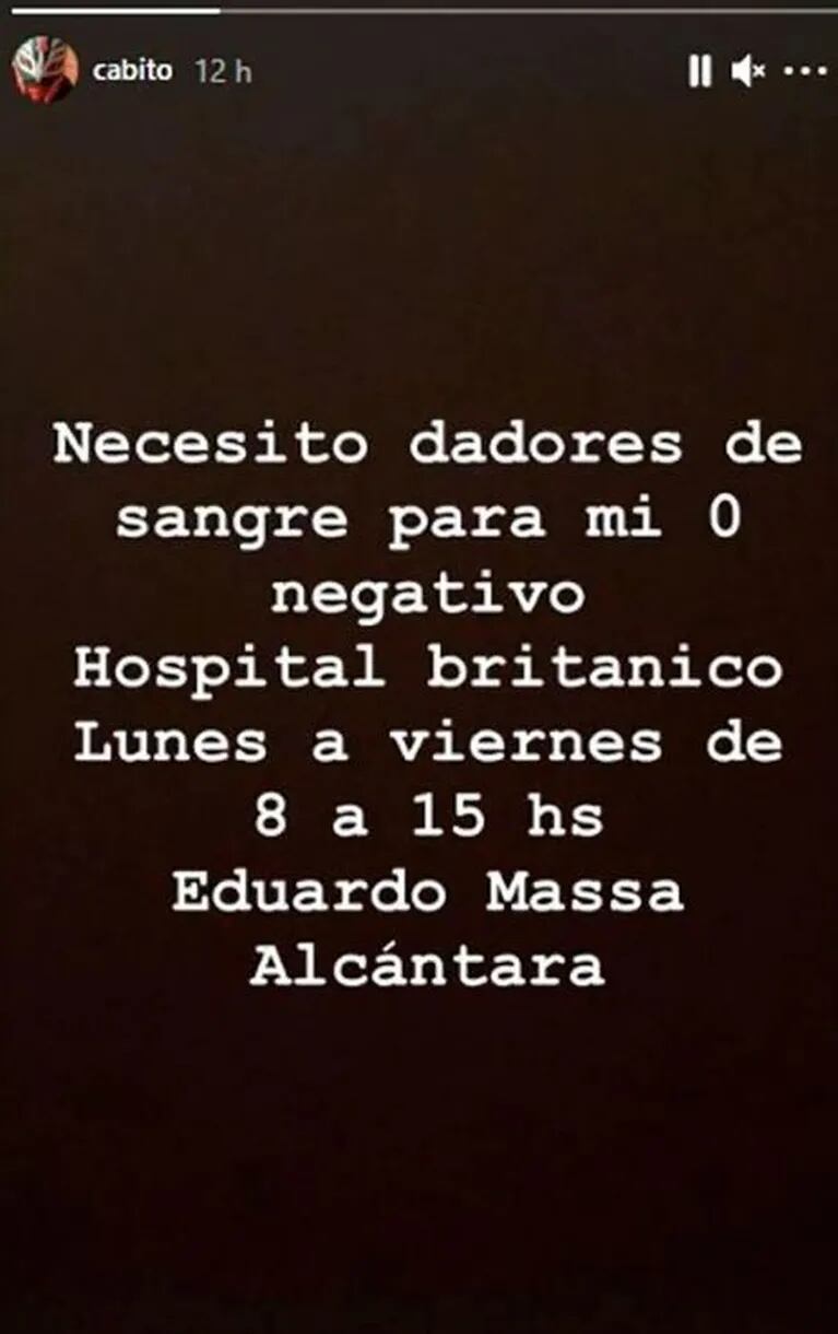 Cabito Massa Alcántara fue internado y pide dadores de sangre: "Estoy muy mal de salud"