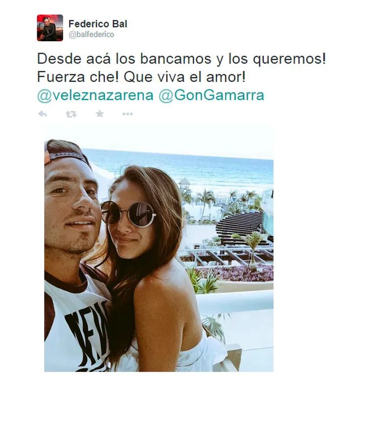 Fede Bal apoyó en Twitter el romance de Nazarena Vélez y Gonzalo Gamarra (Foto: Twitter)