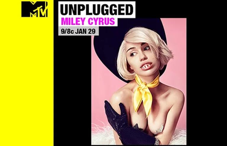 Miley Cyrus: su particular look, con peluca y dientes falsos, para promocionar su MTV Unplugged. (Foto: Web)