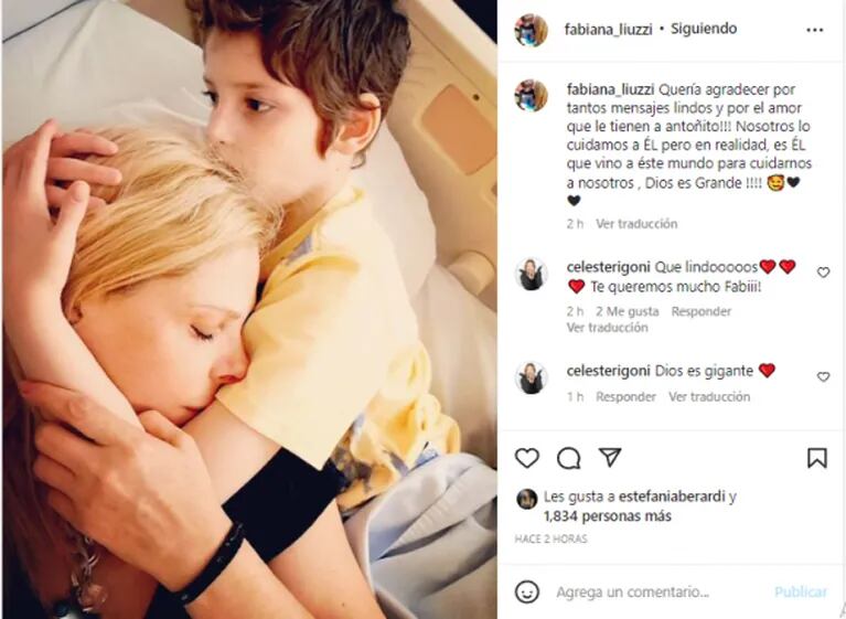 Emotivo mensaje de Fabiana Liuzzi porque a su hijo le dieron el alta: "Él vino para cuidarnos a nosotros"