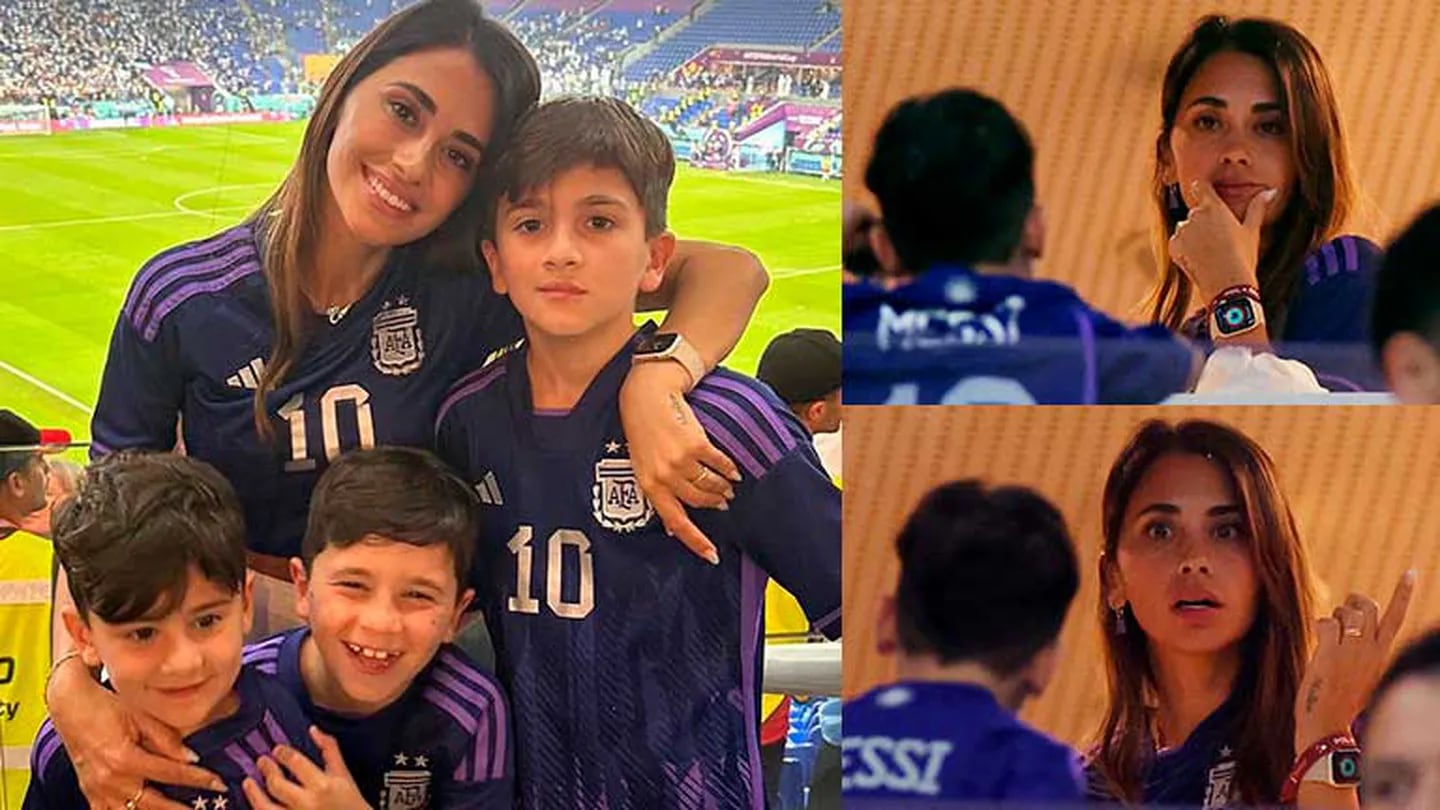 Antonela llevó a sus hijos a ver la victoria de la Selección argentina