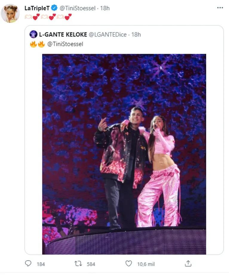 El gesto de L-Gante con Tini Stoessel tras la polémica por su salida anticipada del show